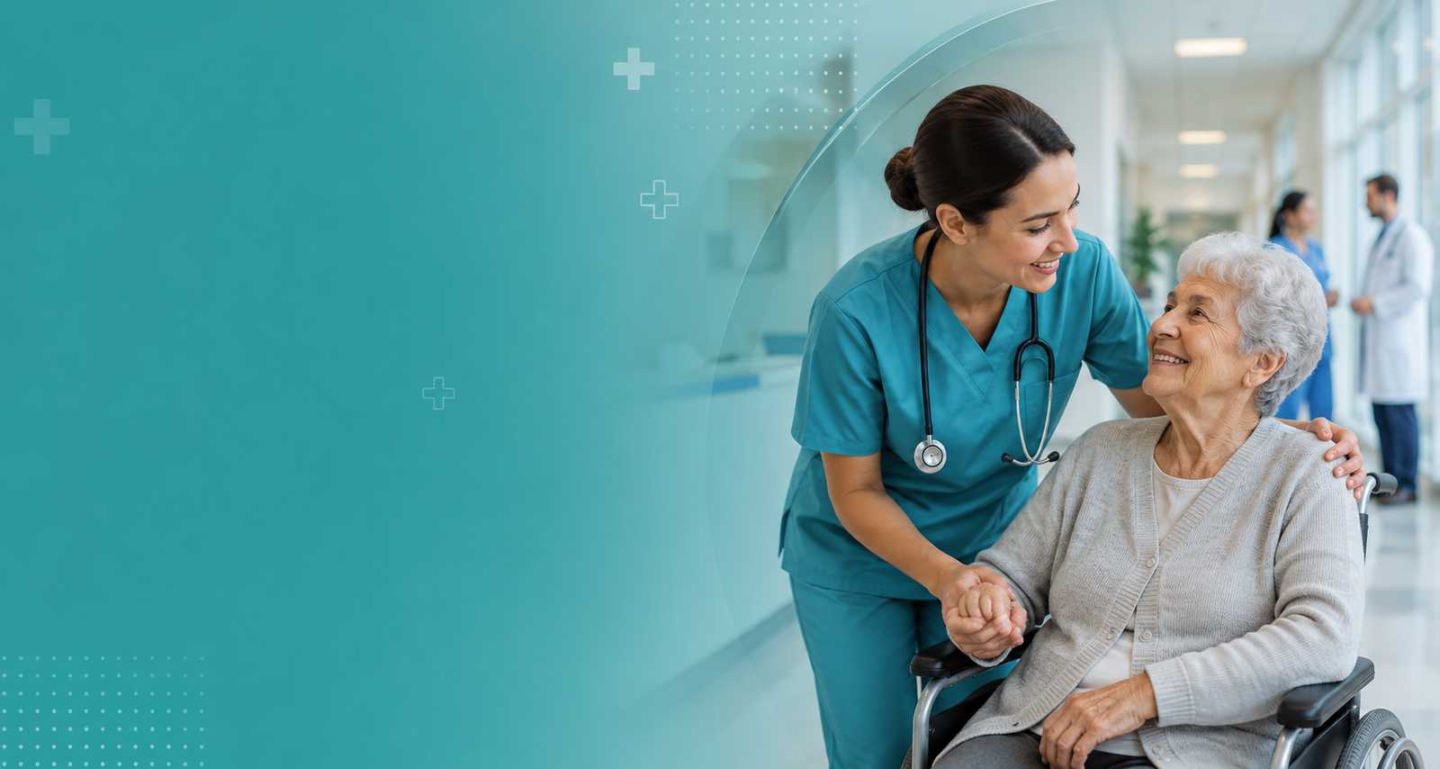 Care assistant and elderly person smiling